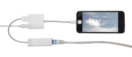 iPhone 5 uppkopplat till internet med kabel