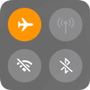 Flygplansläge på visas med gul ikon i Kontrollcenter